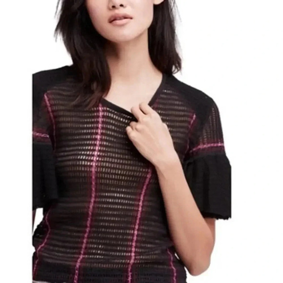 NWT Free People Babes Only Sweater Tee In Black with Pink Purple Stripe Size XS - Picture 6 of 6